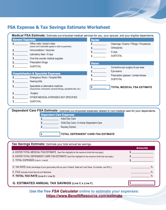 Estimate your FSA Election Worksheet